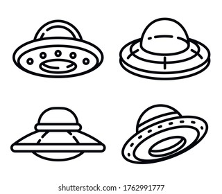 UFO icons set. Outline set of UFO vector icons for web design isolated on white background