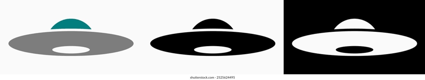 Ícones UFO: ilustração vetorial de ícones UFO com fundo preto e branco