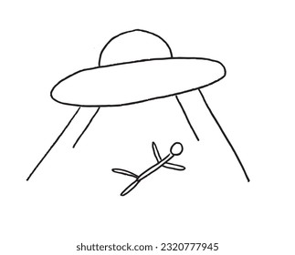 Imagen de ilustración OVNI. 
Obra de imágenes a mano de una nave espacial. 
Simple y lindo logo original.
Ilustración vectorial dibujada a mano para afiches, tarjetas, camisetas.