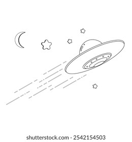 UFO ILLUSTRATION LINE ART VECTOR