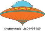 UFO illustration vector on Transparent Background, Illustration of flying saucer, UFO element, Flying Saucer illustration, Spaceship. Hand drawn cartoon illustration.