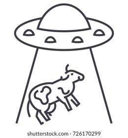 ufo invasion, cow vector line icon, sign, illustration on background, editable strokes