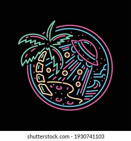 UFO invasion line art vector design