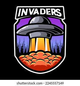 Plantilla del vector del logotipo de la mascota de la invasión de Ufo 