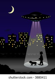 UFO kidnapping a man and his dog