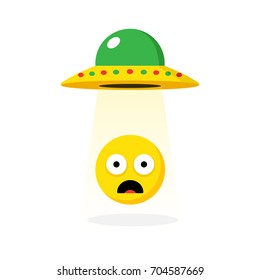 UFO kidnapping yellow emoticon - isolated vector illustration