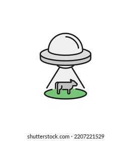 UFO kidnaps a cow icon. High quality coloured vector illustration.