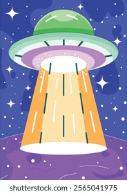 UFO Landing On Planet Background Vector