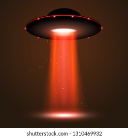 UFO light beam. Alien transport futuristic bright light in dark. UFO spaceship isolated glow effect design.