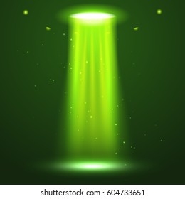 UFO light beam. Alien transport futuristic bright light in dark. UFO spaceship isolated glow effect design.