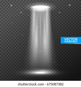 UFO light beam. Alien transport futuristic bright light in dark on transparent. UFO spaceship isolated glow effect design.