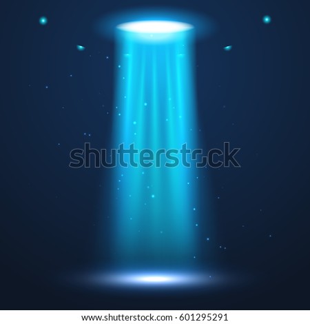 UFO light beam. Alien transport futuristic bright light in dark. UFO spaceship isolated glow effect design.