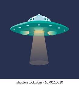 UFO with Light Cartoon Flat Design 