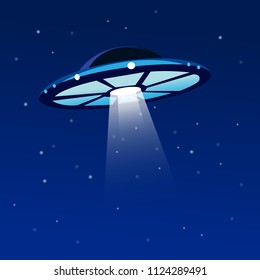 UFO light vector. Alien sky beams. Ufo spaceship with beam, saucer ufo flying illustration. UFO alien flying with lights vector illustration. Aliens futuristic spaceship, invasion, blue ray