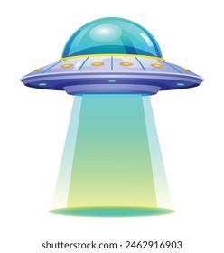 Ufo with light vector illustration. Unidentified flying object. Isolated on white background