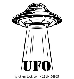 UFO line art on white background. Vector illustration.