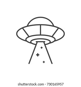 UFO line icon. Alien spaceship light beam.