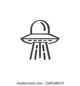 Icono de línea Ufo. signo de estilo lineal para concepto móvil y diseño web. Icono de vector de contorno de barco alienante. Símbolo, ilustración del logotipo. Gráficos vectoriales
