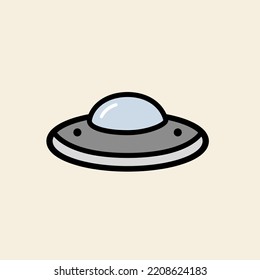 Ufo line style colored icon on pink background.