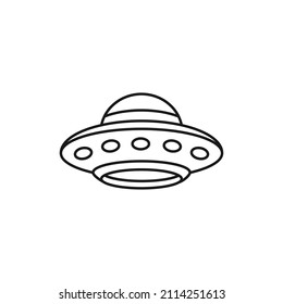 UFO linear icon isolated on whaite background. Outline flat style. Vector graphic illustration.