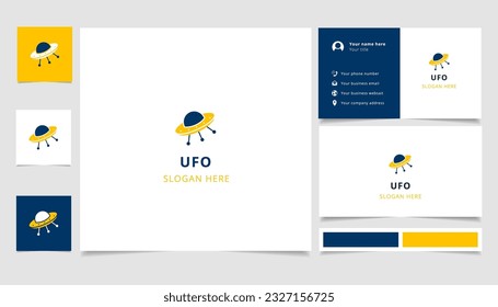 Ufo logo design with editable slogan. Branding book and business card template.