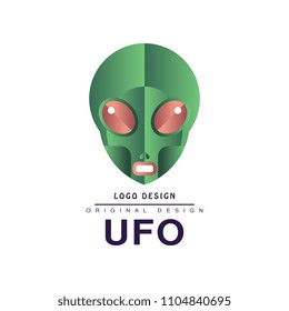 Ufo logo original design, badge with alien head vector Illustration on a white background