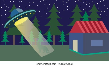 UFO looking at the dog illustration vector design 