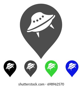 UFO Marker flat vector illustration. Colored UFO marker, gray, black, blue, green icon variants. Flat icon style for graphic design.