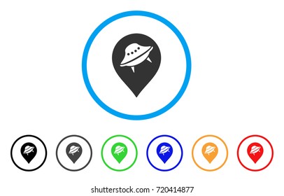 UFO Marker rounded icon. Style is a flat UFO marker gray symbol inside light blue circle with black, gray, green, blue, red, orange color versions. Vector designed for web and software interfaces.