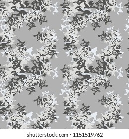UFO military camouflage seamless pattern in beige and different shades of grey color. Seamless repeat camo pattern, usable as winter camoflauge urban print, abstract background