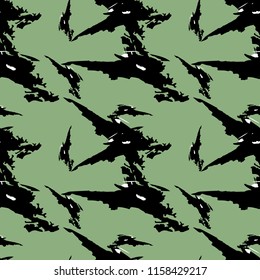 UFO military camouflage seamless pattern in green black and white colors. Seamless repeat camo pattern, spring or summer camoflauge forest print, background, paintball or strikeball