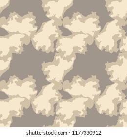 UFO military camouflage seamless pattern in different shades of beige and brown colors. Seamless repeat dirt camo pattern, mud urban camoflauge, background, paintball or strikeball print