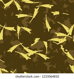 UFO military camouflage seamless pattern in different shades of green and yellow colors. Seamless repeat camo pattern, marsh or urban camoflauge, swamp background, paintball or strikeball print