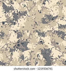 UFO military camouflage seamless pattern in different shades of beige and blue colors. Seamless repeat camo pattern, urban camoflauge, background, paintball or strikeball print