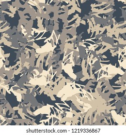 UFO military camouflage seamless pattern in different shades of beige and blue colors. Seamless repeat camo pattern, urban camoflauge, background, paintball or strikeball print
