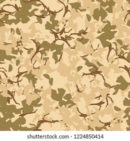 UFO military camouflage seamless pattern in different shades of beige, brown and green colors. Seamless repeat camo pattern, field or desert camoflauge, background, paintball or strikeball print