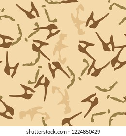 UFO military camouflage seamless pattern in different shades of beige, brown and green colors. Seamless repeat camo pattern, field or desert camoflauge, background, paintball or strikeball print