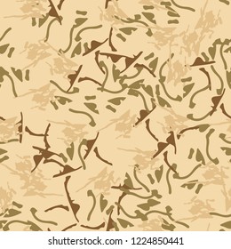 UFO military camouflage seamless pattern in different shades of beige, brown and green colors. Seamless repeat camo pattern, field or desert camoflauge, background, paintball or strikeball print