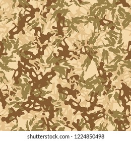 UFO military camouflage seamless pattern in different shades of beige, brown and green colors. Seamless repeat camo pattern, field or desert camoflauge, background, paintball or strikeball print