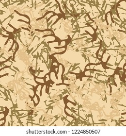 UFO military camouflage seamless pattern in different shades of beige, brown and green colors. Seamless repeat camo pattern, field or desert camoflauge, background, paintball or strikeball print