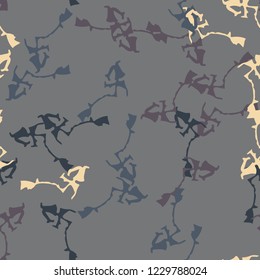 UFO military camouflage seamless pattern in beige, purple and different shades of blue colors. Seamless repeat camo pattern, dark urban camoflauge, background, paintball or strikeball print