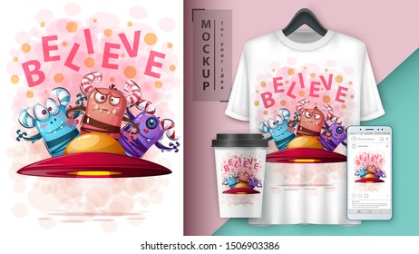 Ufo monster - mockup for your idea. Vector eps 10