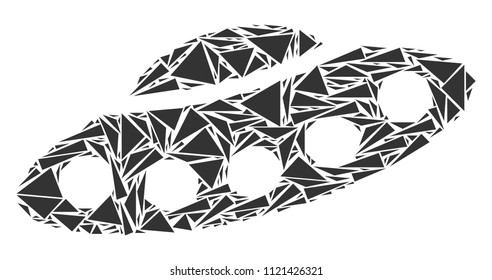UFO mosaic of triangle items in different sizes and shapes. Vector polygons are united into UFO mosaic. Geometric abstract vector illustration.