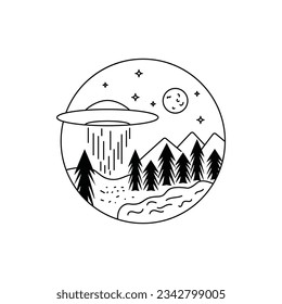 Ufo and Mountain Vector Illustration