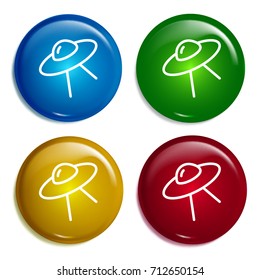 Ufo multi color gradient glossy badge icon set. Realistic shiny badge icon or logo mockup