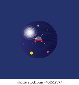Ufo at the night landscape vector art outline