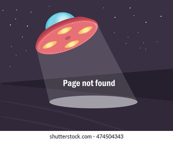 UFO in the night sky. Vector illustration. Page not found