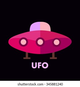 UFO on the black background. Vector illustration