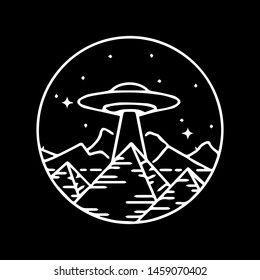 ufo on mountain black design illustration