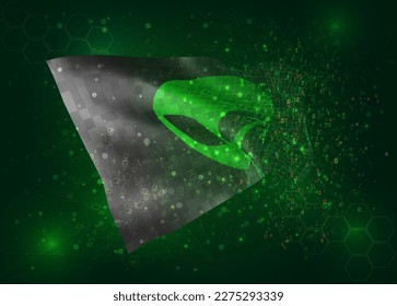 UFO, on vector 3d flag on green background with polygons and data numbers